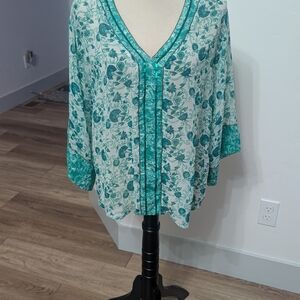 Chico's Teal and White Floral Blouse